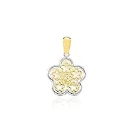 pendentif fleurs avec zircone or bicolore 9 carats - coffret cadeau - certificat de garantie - mondepetit