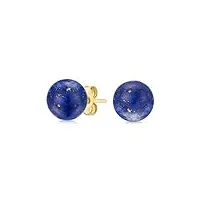 boucles d'oreilles Élégantes À clou en perles de lapis-lazuli bleu pour femmes en or jaune véritable 14 carats pierre de naissance de décembre
