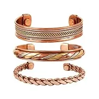 touchstone bracelet magnétique en cuivre de style tibétain. forgé à la main avec du cuivre pur solide et de haut calibre. ensemble de 3 designs différents avec 3 nuances de métal.