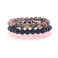 bracelet pierre naturelle de 8 mm ensembles hommes femmes rose rhodonite quartz noir onyx empilable poignet perlé mala bracelets à breloques