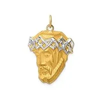 collier avec pendentif creux en satin poli plaqué rhodium 14 carats - grande médaille d'inspiration religieuse jésus - bijoux cadeaux pour femme, métal
