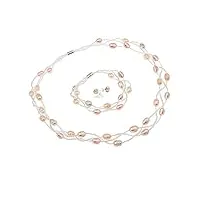 parure de bijoux élégante avec collier, bracelet et boucles d'oreilles en perles d'eau douce naturelles rose