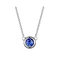 anazoz collier femme or blanc 18 carats saphir bleu*0.43ct bleu rond/vvs1-vvs2