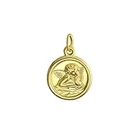 bling jewelry 14k or réel jaune médaille disque rond religieux ange gardien pendentif chérubin pour femmes pour adolescentes sans chaîne