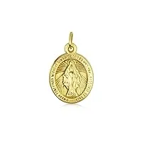 bling jewelry guadalupe en or jaune 14 carats médaillon religieux de la sainte mère de la vierge marie médaille ovale collier pour femmes sans chaîne