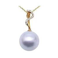 jyx collier avec pendentif en perle edison blanche parfaitement ronde 12,5 mm en or 14 carats