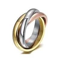 bobijoo jewelry - bague femme homme 3 anneaux entrelacés acier plaqué doré or pvd argent jaune rose mariage alliance - 56 (7 us)