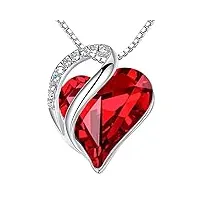 leafael infinity amour coeur pendentif collier siam rubis rouge janvier juillet juillet de pierre de naissance cristal bijoux cadeaux pour femmes, argent-ton, 18 "+2"
