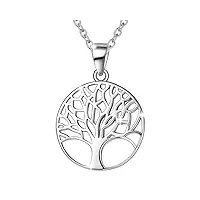 collier arbre de vie pendentif avec chaîne en argent sterling 925 plaqué or blanc cadeau bijoux pour femme - chaîne longueur: 40+5 cm
