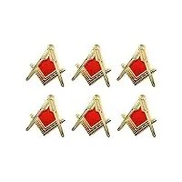 bobijoo jewelry - pins epingle boutonnière broche franc maçonnerie equerre compas or rouge royal - 6 pcs