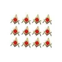 bobijoo jewelry - pins epingle boutonnière broche franc maçonnerie equerre compas or rouge royal - 12 pcs