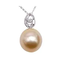 jyx pearl collier avec pendentif en or 18 carats aaa+ de qualité en forme ovale 14 x 15 mm doré perle de culture de la mer du sud doré avec diamants pour femme