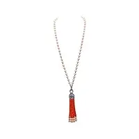 jyx collier de perles de culture d'eau douce blanc 9,5–10,5 mm long collier avec pompon de perles pour femme, fête, opéra, mariage 84 cm
