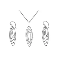parure collier ovale en argent avec pendentif sur chaîne et boucles d'oreilles assorties
