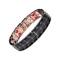 jfume bracelets en cuivre pur pour hommes bracelet magnétique cadeau de fête des pères avec outil de suppression de lien 8.5 ", noir et rouge