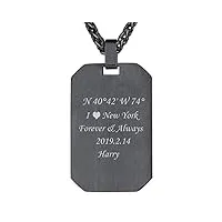 u7 collier homme plaque militaire noir personnalisable pendentif dog tag personnalsé avec chaîne 3mm/60cm