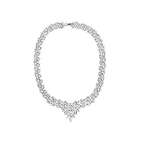 onefeart plaqué platine pendentif collier pour les femmes filles marquise zircone mariage de mariage idéal collier fleurs conception 40cm or blanc