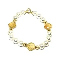 generico bracelet en or jaune 18 carats 750, quartz citron, perles blanches, boules diamantées