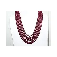 gems-world jewelry collier multi-rangs de perles à facettes en corindon naturel 3-4,75 mm, corindon, rubis