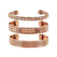 touchstone bracelet magnétique en cuivre de style tibétain. forgé à la main avec du cuivre pur solide et de haute qualité. ensemble de 3 modèles différents avec 3 nuances de métal.