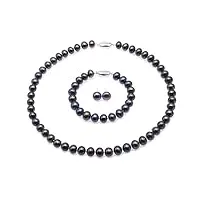 jyx pearl parure de collier et boucles d'oreilles aa+ 9,5-10,5 mm en perles de culture d'eau douce noires naturelles pour femme, pierre précieuse, perle