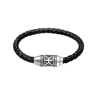 kuzzoi bracelet en cuir tressé noir « bouddha » pour homme avec fermoir magnétique en argent sterling 925, largeur 29 mm, longueur 19-23 cm, 0201561119, cuir,