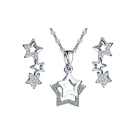 collier étoile en argent 925, pendentif pour femme fille, bague d'oreille étoile diamanté, orné des zircons, ensembles de bijoux, argent, cadeau noël anniversaire