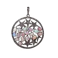 shine jewel diamant et pierres précieuses d'opale éthiopienne pendentif cercle noir en argent sterling 925 pour femme ovale, ronde champagne diamond & opal noir