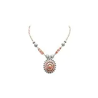 rajasthan gems collier avec pendentif tibétain tribal en argent sterling 925 pour femme avec pierre de corail 40 cm