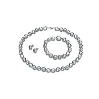 treasurebay parure de bijoux avec collier, bracelet et boucles d'oreilles en perles baroques naturelles de qualité aa 11 à 12 mm, pierre précieuse, perle