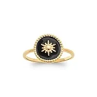 tata gisèle bague anneau en plaqué or - cabochon email noir et motif etoile soleil - sachet cadeau velours offert (60)