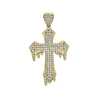 pendentif religieux en forme de croix en or jaune 10 carats avec oxyde de zirconium cubique - mesure 52,9 fois - qualité supérieure à l'or 9 carats