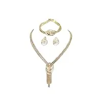 koiccvqq parure de bijoux en plaqué or 18 carats avec collier large et cristaux brillants - bracelet et bague - pour femme, medium, métal, strass
