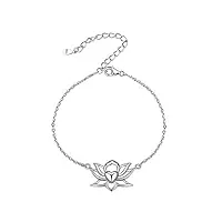 chicsilver bracelet femme fleur de lotus argent 925 - gourmette femme réglable 16+5 cm - bijoux porte bonheur pour femme fille