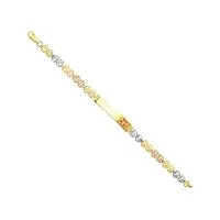 bracelet d'identification en or jaune 14 carats et or blanc et rose avec cœur et papillons pour garçons et filles