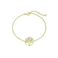 bracelet femme arbre de vie charm en argent sterling 925 plaqué or jaune cadeau bijoux pour femme - chaîne longueur 16 + 3 cm