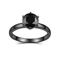 jeulia femme bague solitaire diamant noir homme diamant rond argent sterling 925 bague de fiançailles mariage (53（16.9）, black)