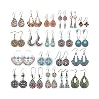 duufin 20 paires métal boucles d'oreilles bohème pendantes vintage boucles d'oreilles pour femme fille, 20 styles