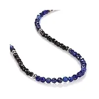 collier de perles rondes à facettes en lapis-lazuli naturel et spinelle noir avec chaîne en argent sterling 925 et cadeau de bijoux à verrouillage à ressort pour femmes, filles.