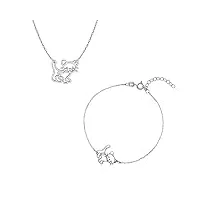 butterfly ensemble de bijoux composé d'une chaîne et d'un bracelet. argent sterling 925 pendentif chat porte-bonheur amoureux des chats clair longueur réglable