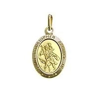 alexander castle médaille avec pendentif saint christophe en or massif 9 carats pour femmes, hommes, garçons et filles – avec boîte cadeau – gravure « saint christophe protect us », or jaune, pas de