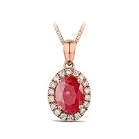 anazoz collier or rose 18 carats, diamant rubis ovale 0.56ct mariage femme Élégance