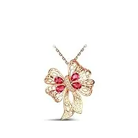 anazoz collier or rose 18 carats, nœuds papillons ajouré rubis 0.69ct mariage femme romantique