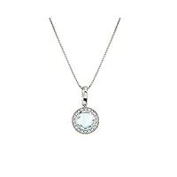 collier en or 18 carats 750/1000 avec pendentif rond de zircons blancs et pierre bleue centrale pour femme