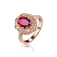 daesar bague fiancaille or rose 18k, bague femme vintage 0.55ct rubis rouge ovale avec diamant anneau fiancaille or rose bague taille 62.5