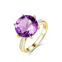 daesar bague 18 carats or jaune, bagues femme 4.1ct amethyste violet brillante rond bague diamant anneau fiancaille or bague taille 54