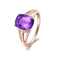 daesar bague de mariage en or rose 18k, bagues femmes 1.73ct amethyste violet avec diamant bague fiancaille or rose bague taille 47.5