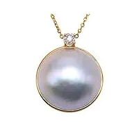 jyx pearl collier avec pendentif en perles d'eau de mer véritables incrustées de diamants mabe en or 18 carats pour femme, perle mabe, 18 carats.