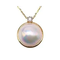 jyx pearl collier pour femme avec pendentif en perles blanches de 14,5 mm en or 18 carats incrustées de diamants, perle mabe, 18 carats.