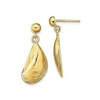 boucles d'oreilles pendantes en or 14 carats avec coquillage brillant